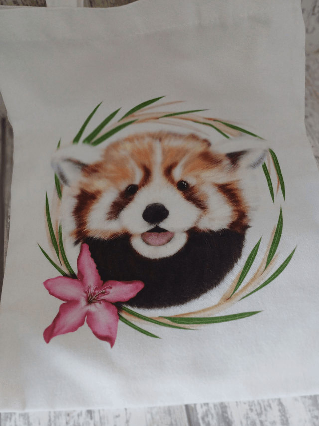 Red panda cotton tote bag 