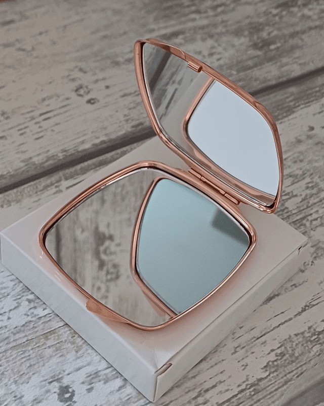 Red panda compact mirror,  rose gold colour 