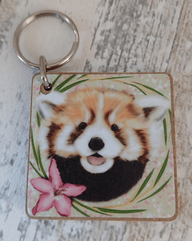 Red panda wooden key ring 